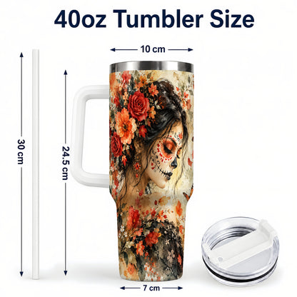 #pl[40oz|White] Floral Face Art 40oz Tumbler, Watercolor Rose, Stainless Steel Travel Cup