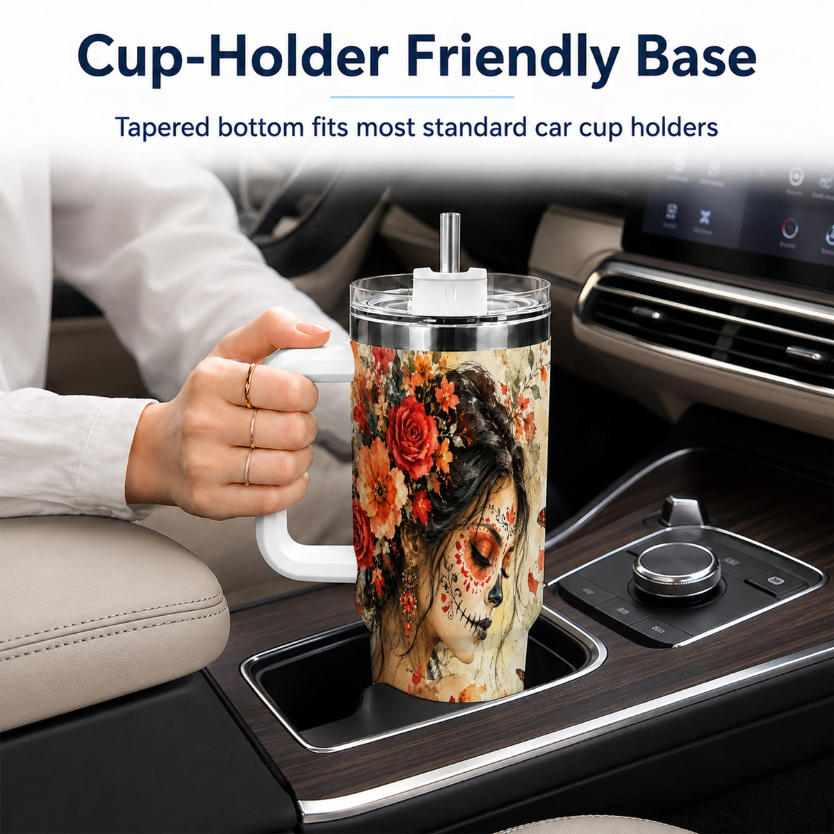 Floral Face Art 40oz Tumbler, Watercolor Rose, Stainless Steel Travel Cup