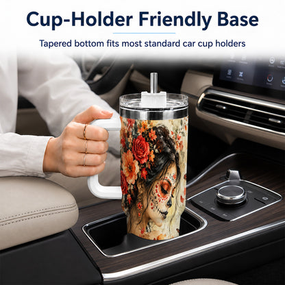 Floral Face Art 40oz Tumbler, Watercolor Rose, Stainless Steel Travel Cup