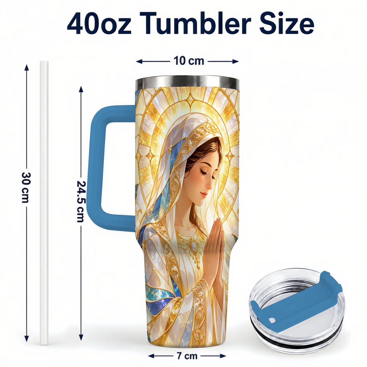 #pl[40oz|Blue] Praying Mother Tumbler 40oz, Faith Tumbler, Stainless Steel Travel Cup