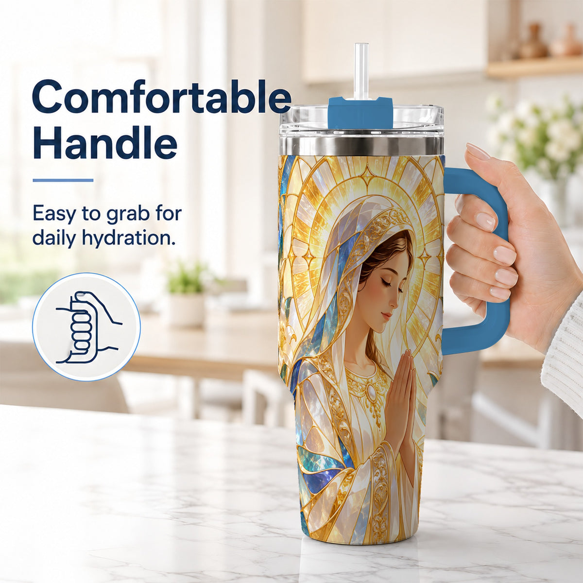 #pl[40oz|Blue] Praying Mother Tumbler 40oz, Faith Tumbler, Stainless Steel Travel Cup