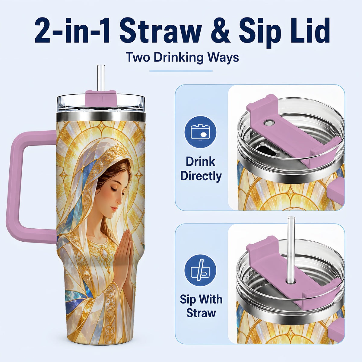 #pl[40oz|Pink] Praying Mother Tumbler 40oz, Faith Tumbler, Stainless Steel Travel Cup