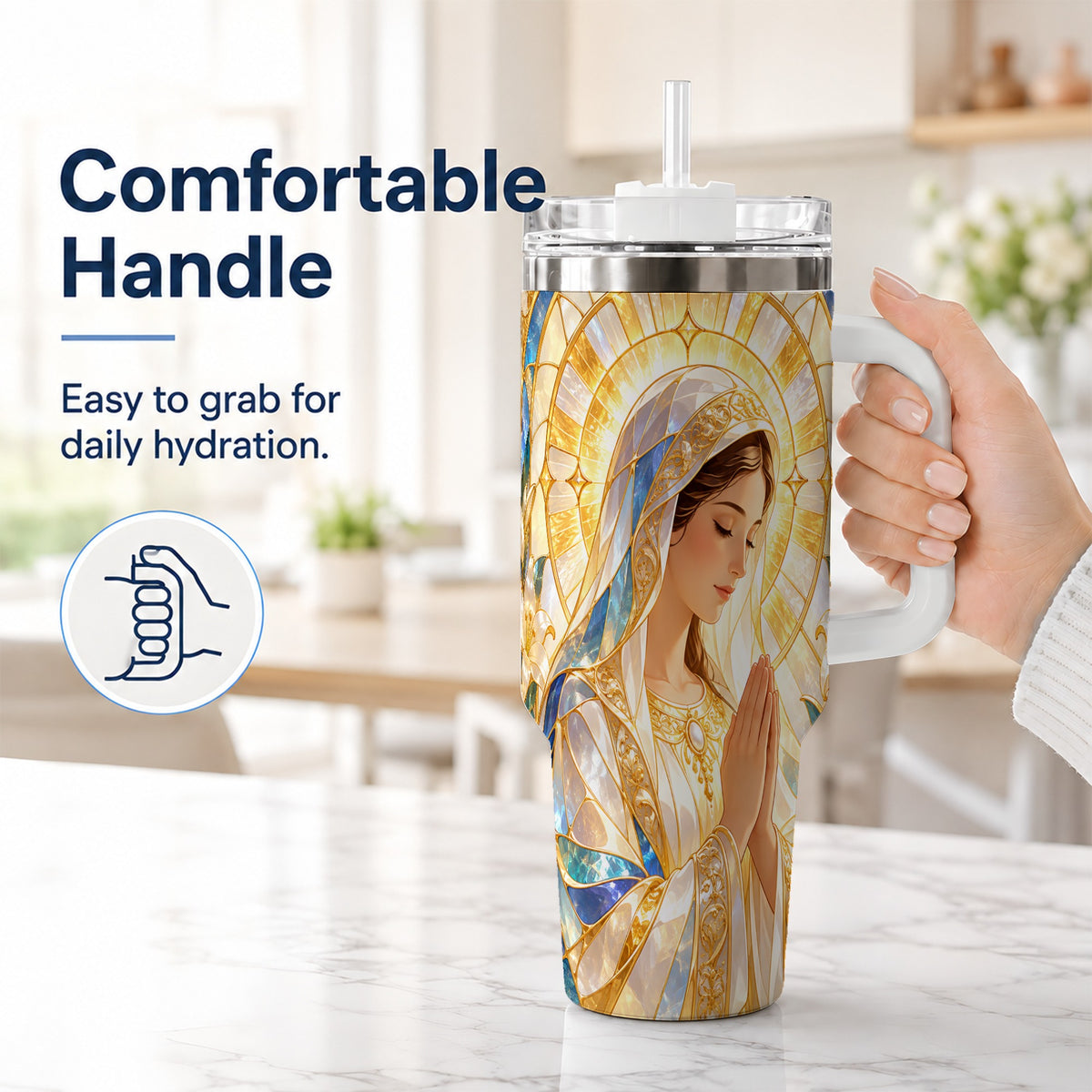 #pl[40oz|White] Praying Mother Tumbler 40oz, Faith Tumbler, Stainless Steel Travel Cup