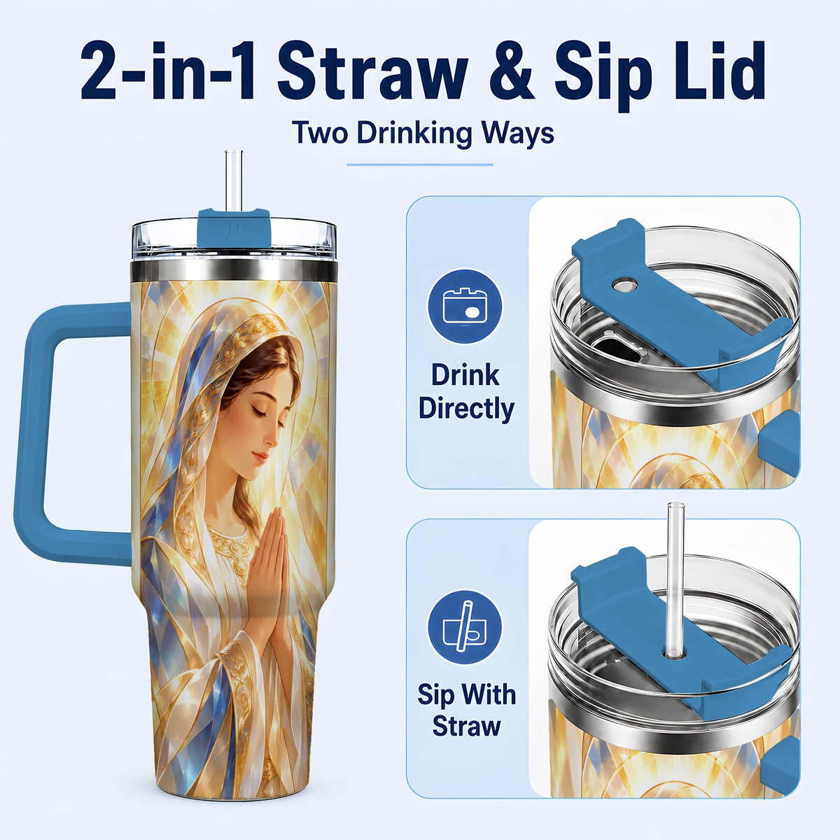 #pl[40oz|Blue] Radiant Mother Tumbler 40oz, Faith Tumbler, Stainless Steel Travel Cup