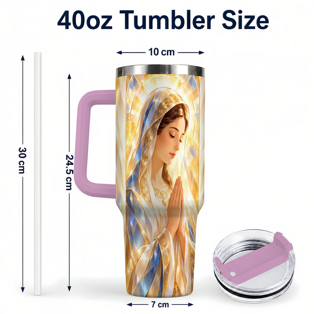 #pl[40oz|Pink] Radiant Mother Tumbler 40oz, Faith Tumbler, Stainless Steel Travel Cup
