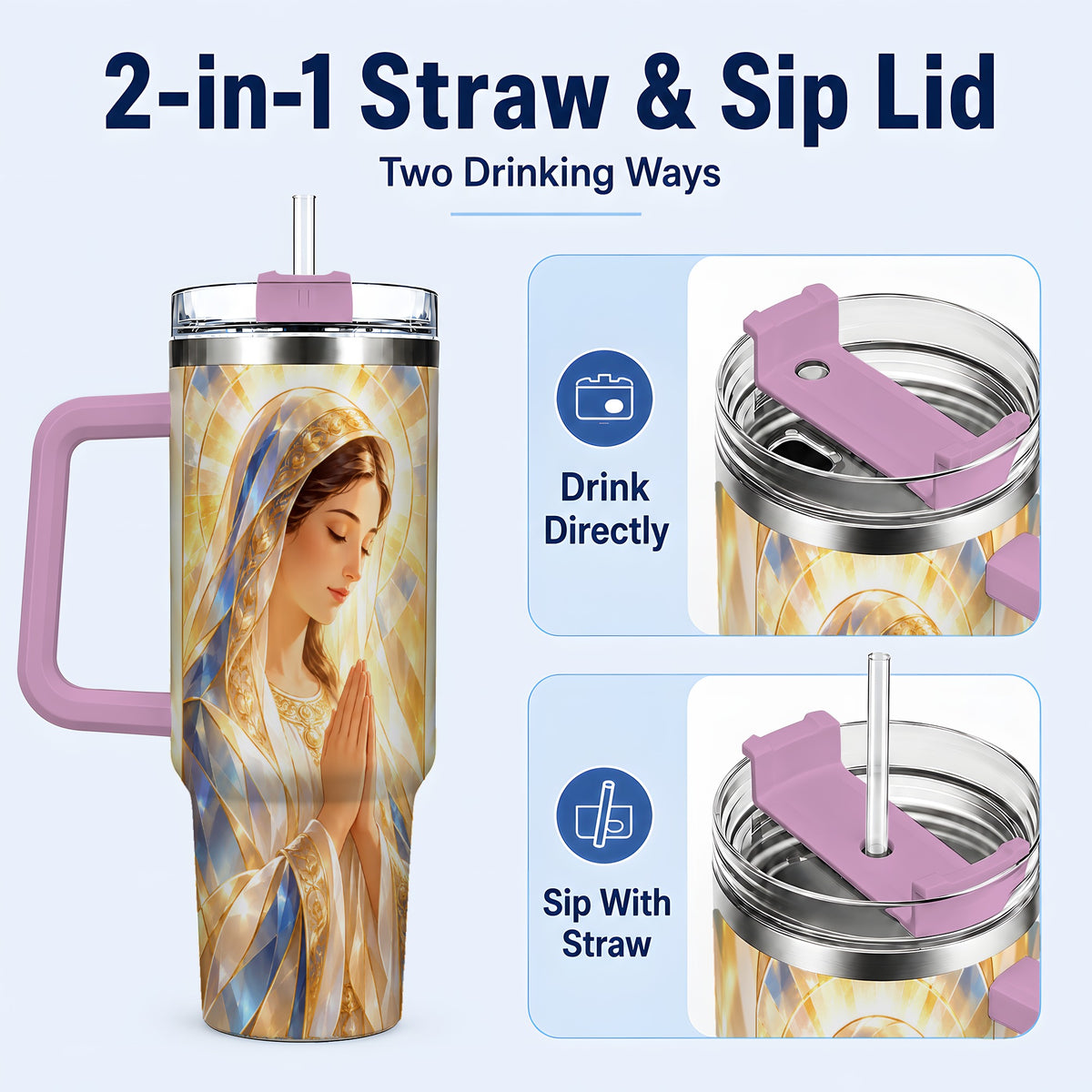 #pl[40oz|Pink] Radiant Mother Tumbler 40oz, Faith Tumbler, Stainless Steel Travel Cup