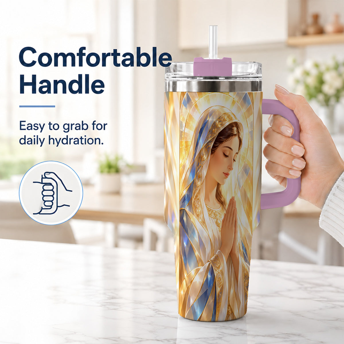 #pl[40oz|Pink] Radiant Mother Tumbler 40oz, Faith Tumbler, Stainless Steel Travel Cup