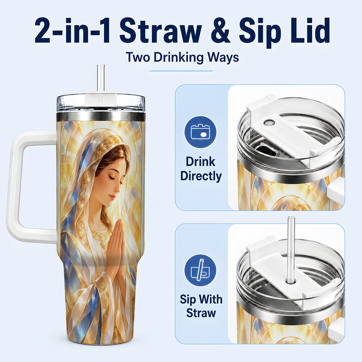 #pl[40oz|White] Radiant Mother Tumbler 40oz, Faith Tumbler, Stainless Steel Travel Cup