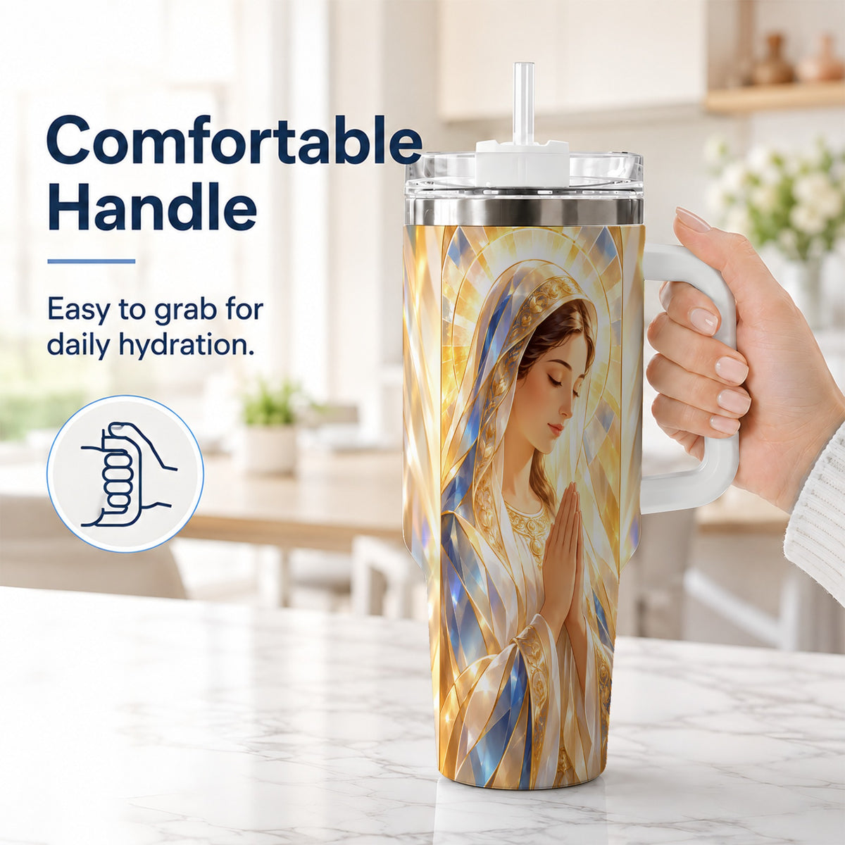 #pl[40oz|White] Radiant Mother Tumbler 40oz, Faith Tumbler, Stainless Steel Travel Cup