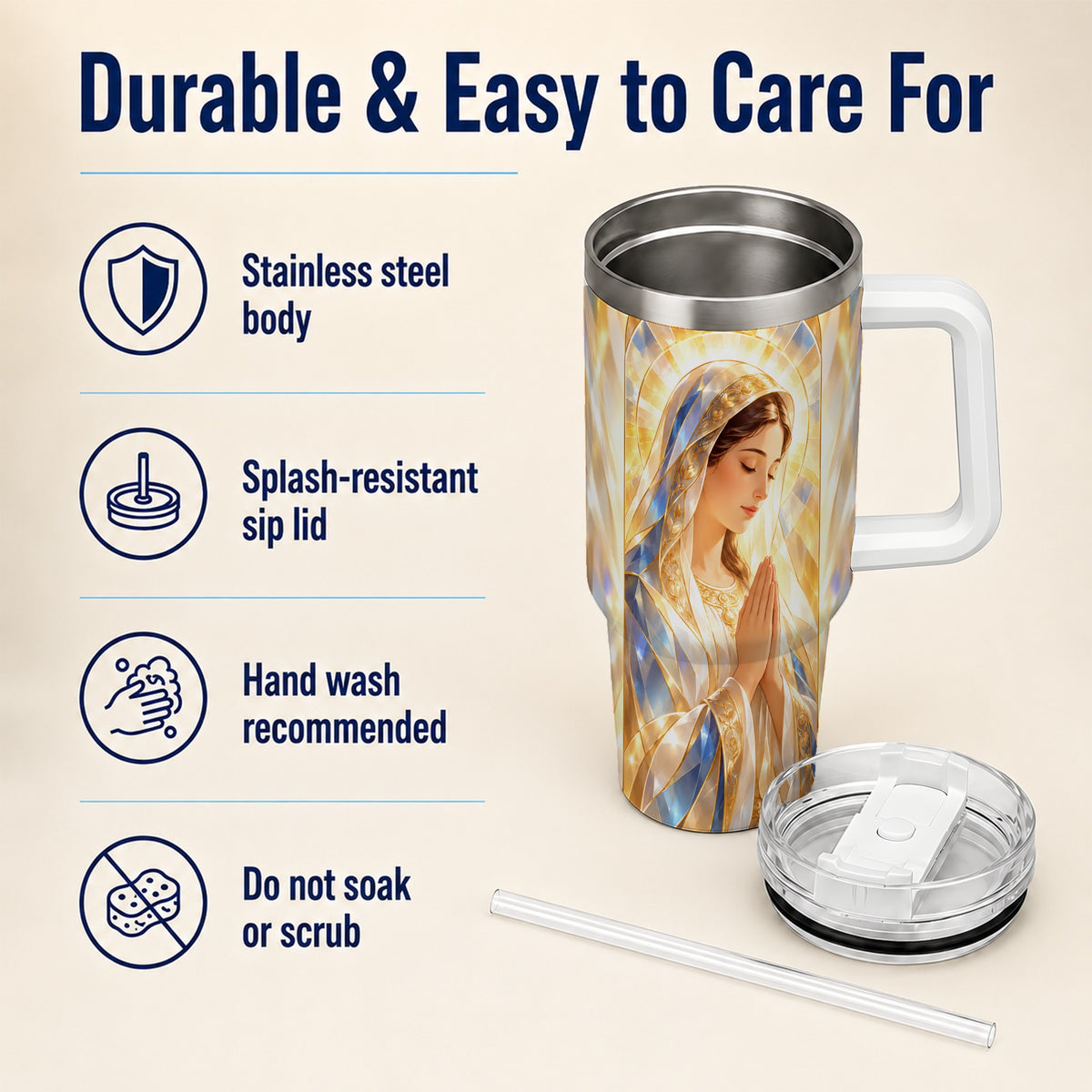 Radiant Mother Tumbler 40oz, Faith Tumbler, Stainless Steel Travel Cup