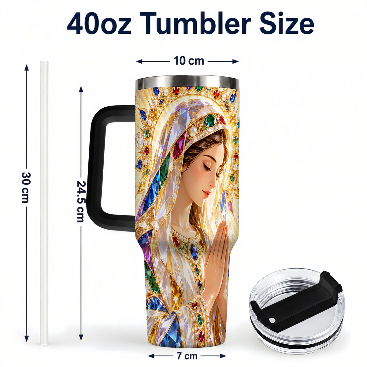 #pl[40oz|Black] Jeweled Mother Tumbler 40oz, Sacred Art Tumbler, Stainless Steel Travel Cup