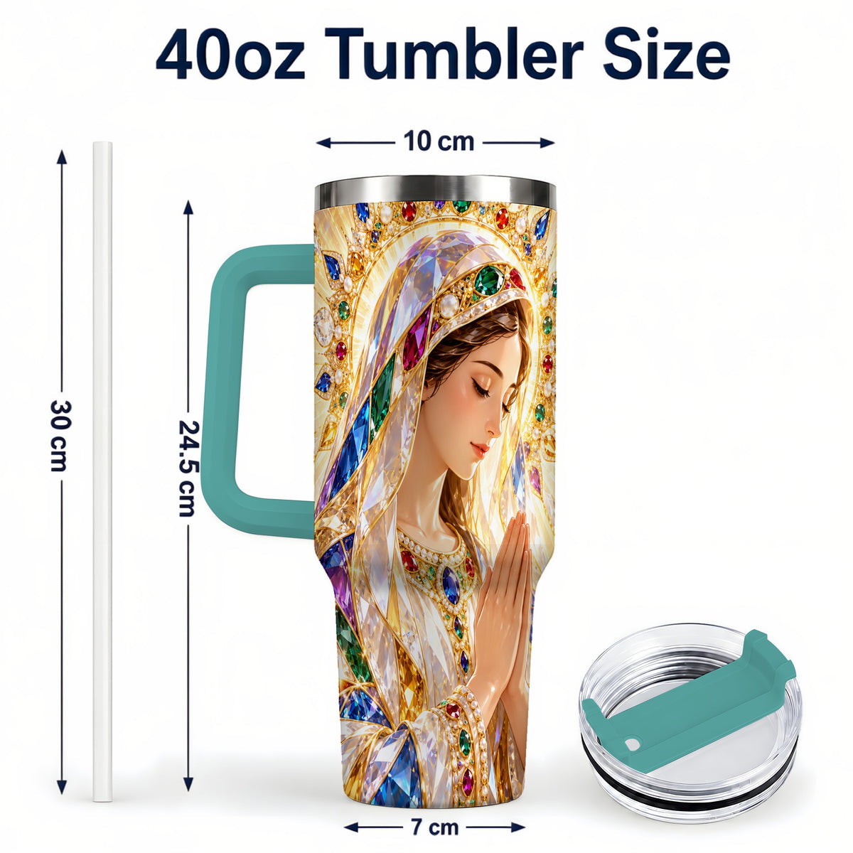 #pl[40oz|Green] Jeweled Mother Tumbler 40oz, Sacred Art Tumbler, Stainless Steel Travel Cup