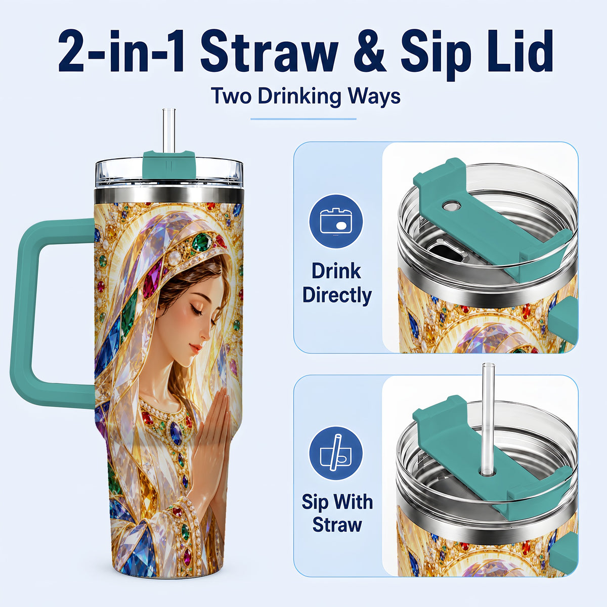 #pl[40oz|Green] Jeweled Mother Tumbler 40oz, Sacred Art Tumbler, Stainless Steel Travel Cup