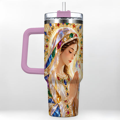 #pl[40oz|Pink] Jeweled Mother Tumbler 40oz, Sacred Art Tumbler, Stainless Steel Travel Cup