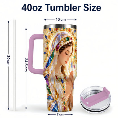 #pl[40oz|Pink] Jeweled Mother Tumbler 40oz, Sacred Art Tumbler, Stainless Steel Travel Cup