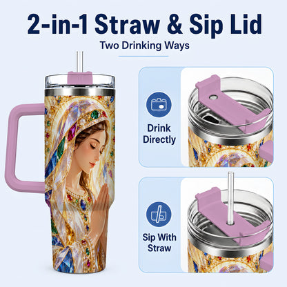 #pl[40oz|Pink] Jeweled Mother Tumbler 40oz, Sacred Art Tumbler, Stainless Steel Travel Cup