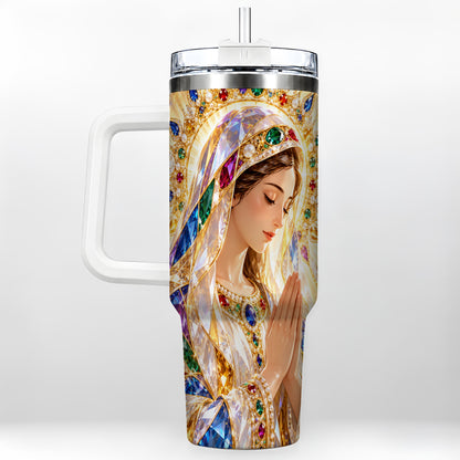 Jeweled Mother Tumbler 40oz, Sacred Art Tumbler, Stainless Steel Travel Cup