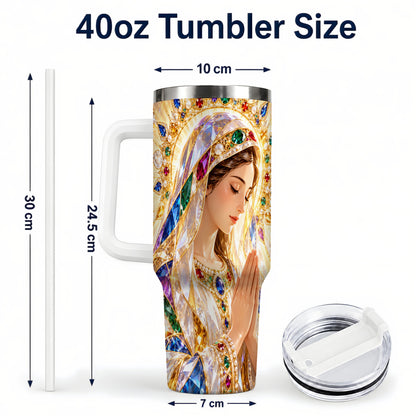 #pl[40oz|White] Jeweled Mother Tumbler 40oz, Sacred Art Tumbler, Stainless Steel Travel Cup