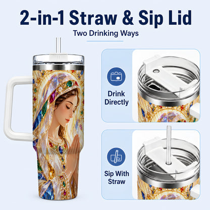 #pl[40oz|White] Jeweled Mother Tumbler 40oz, Sacred Art Tumbler, Stainless Steel Travel Cup