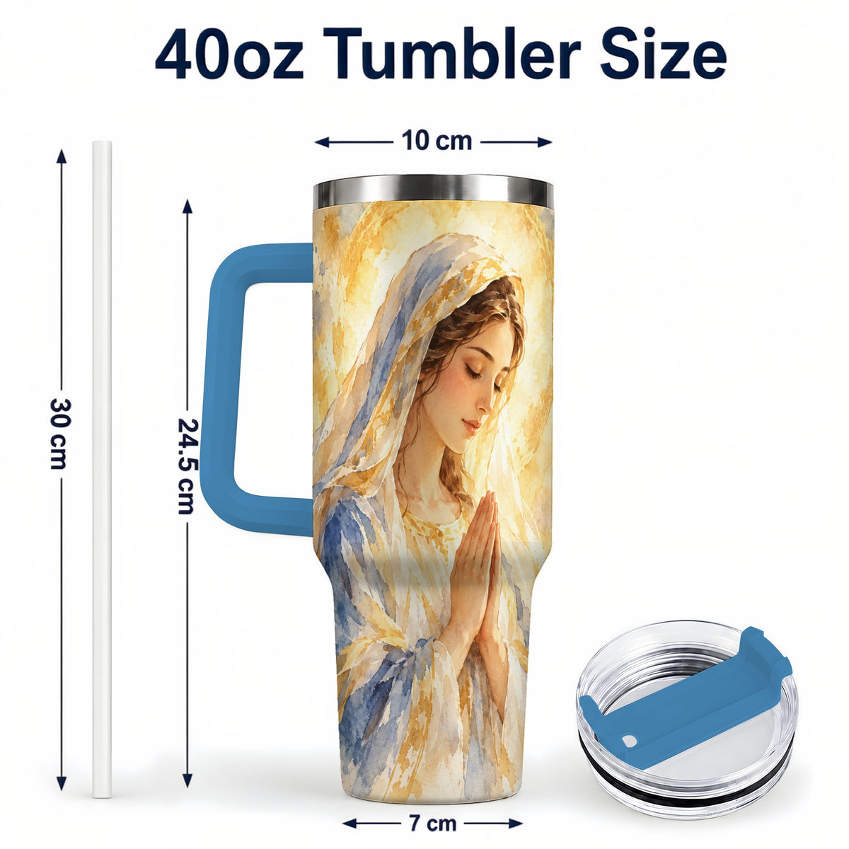 #pl[40oz|Blue] Watercolor Mother Tumbler 40oz, Faith Tumbler, Stainless Steel Travel Cup