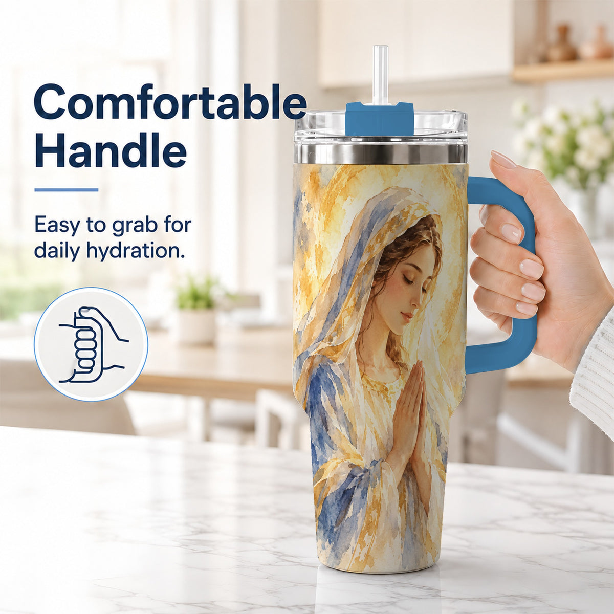 #pl[40oz|Blue] Watercolor Mother Tumbler 40oz, Faith Tumbler, Stainless Steel Travel Cup