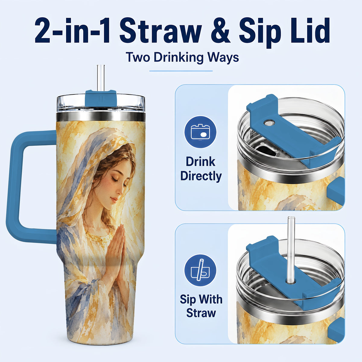 #pl[40oz|Blue] Watercolor Mother Tumbler 40oz, Faith Tumbler, Stainless Steel Travel Cup