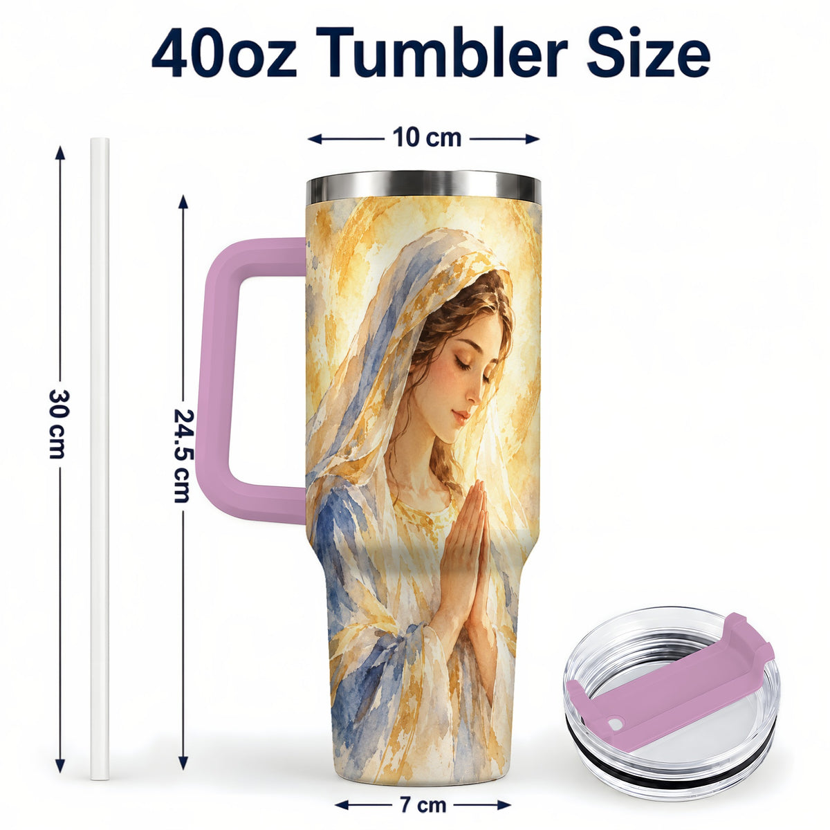 #pl[40oz|Pink] Watercolor Mother Tumbler 40oz, Faith Tumbler, Stainless Steel Travel Cup