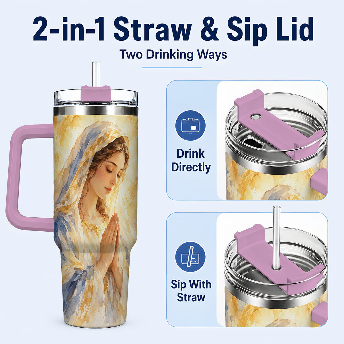 #pl[40oz|Pink] Watercolor Mother Tumbler 40oz, Faith Tumbler, Stainless Steel Travel Cup