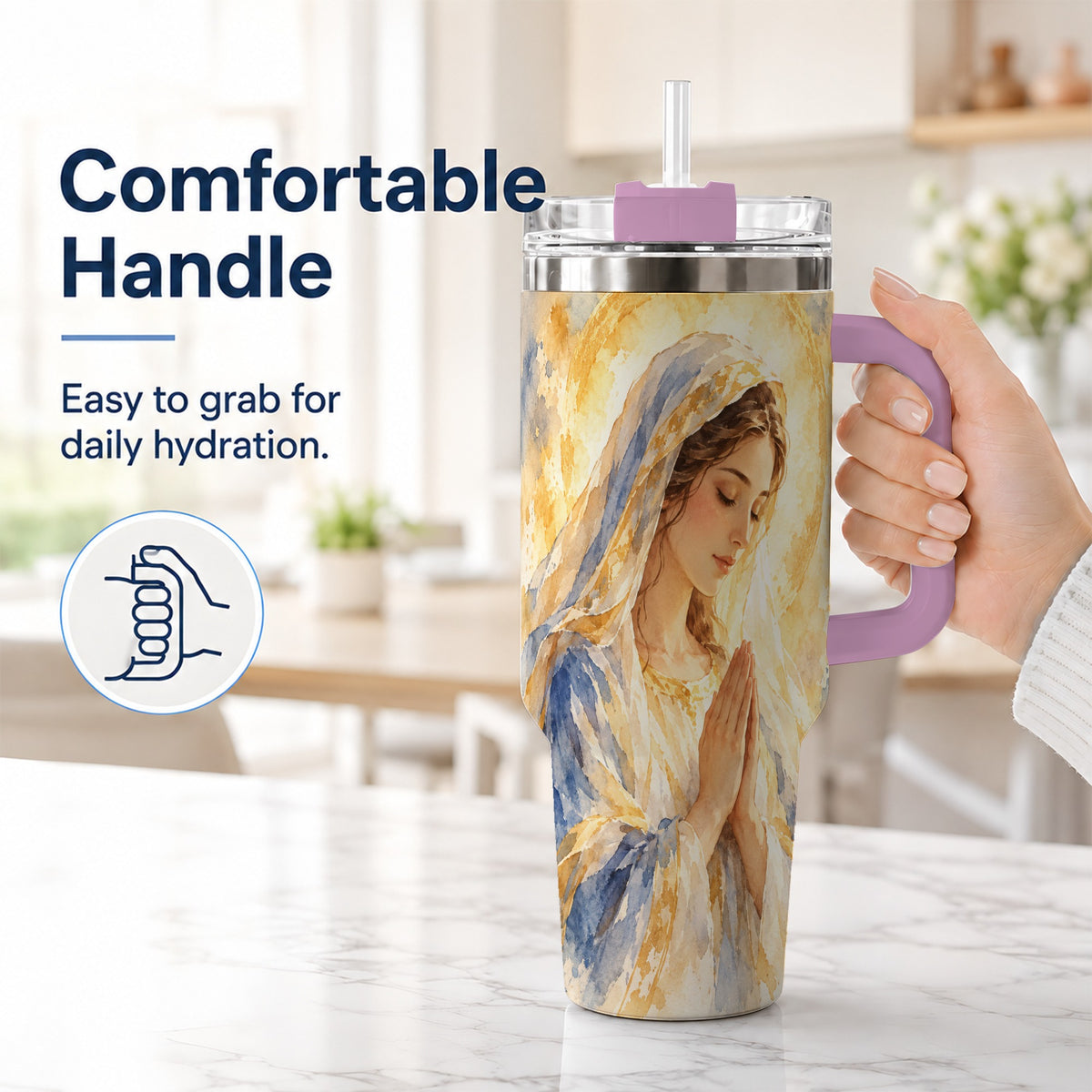 #pl[40oz|Pink] Watercolor Mother Tumbler 40oz, Faith Tumbler, Stainless Steel Travel Cup