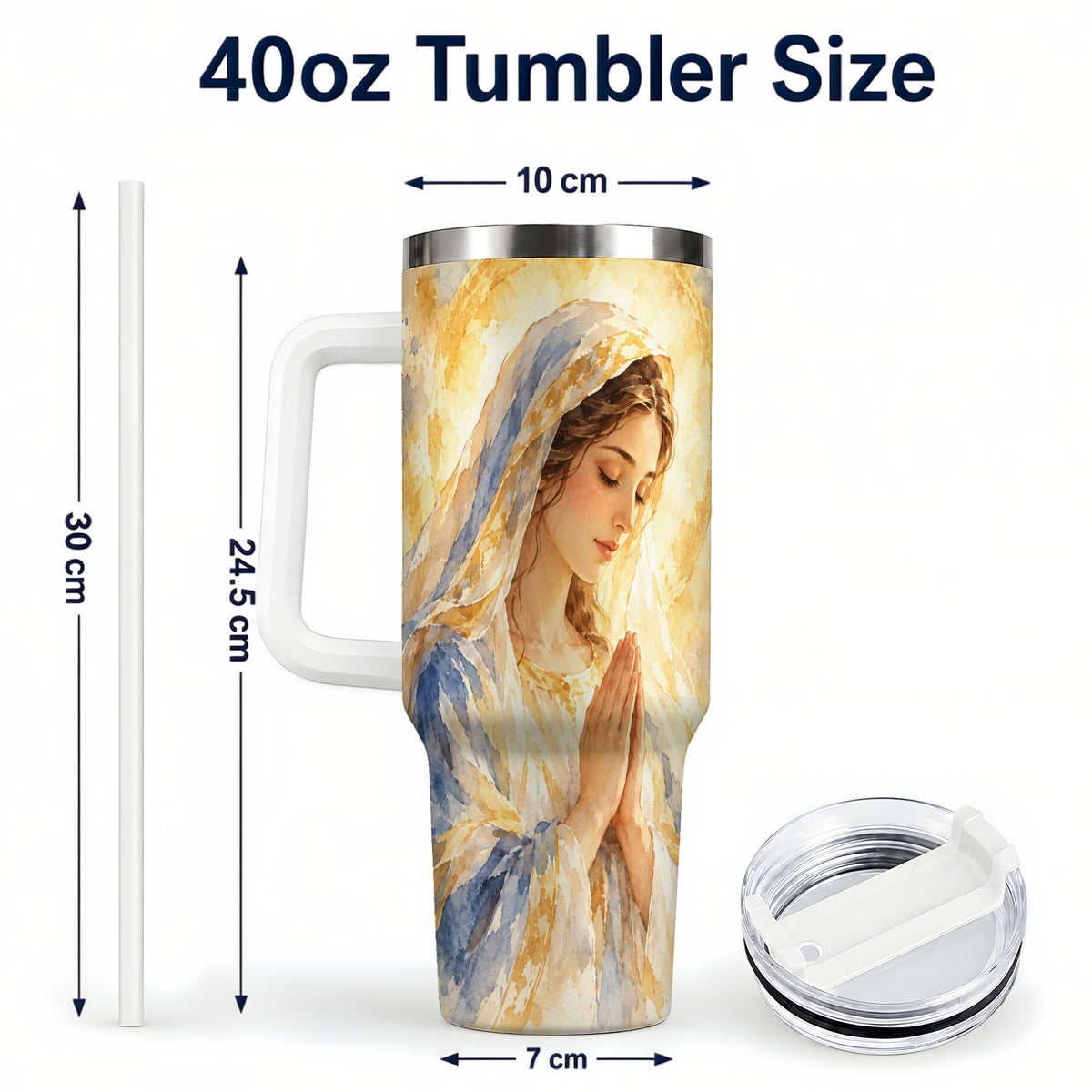 #pl[40oz|White] Watercolor Mother Tumbler 40oz, Faith Tumbler, Stainless Steel Travel Cup