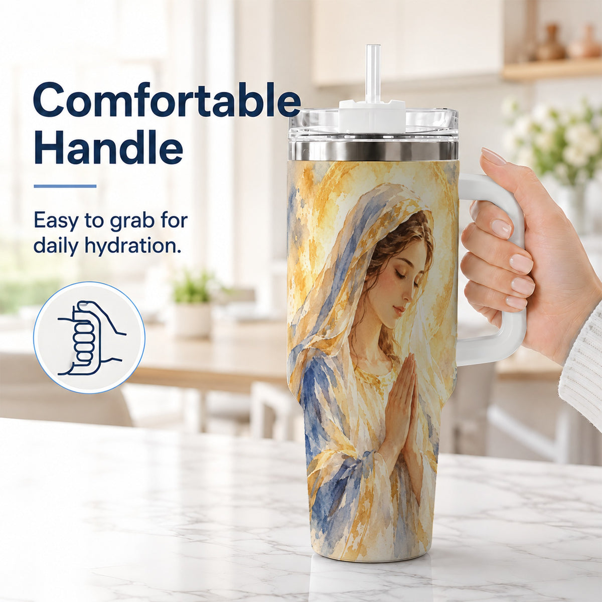 #pl[40oz|White] Watercolor Mother Tumbler 40oz, Faith Tumbler, Stainless Steel Travel Cup