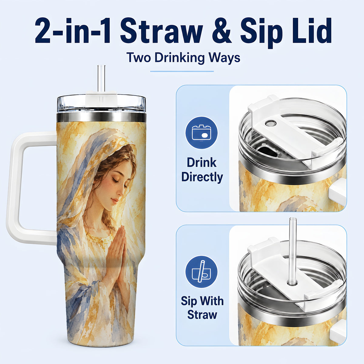 #pl[40oz|White] Watercolor Mother Tumbler 40oz, Faith Tumbler, Stainless Steel Travel Cup