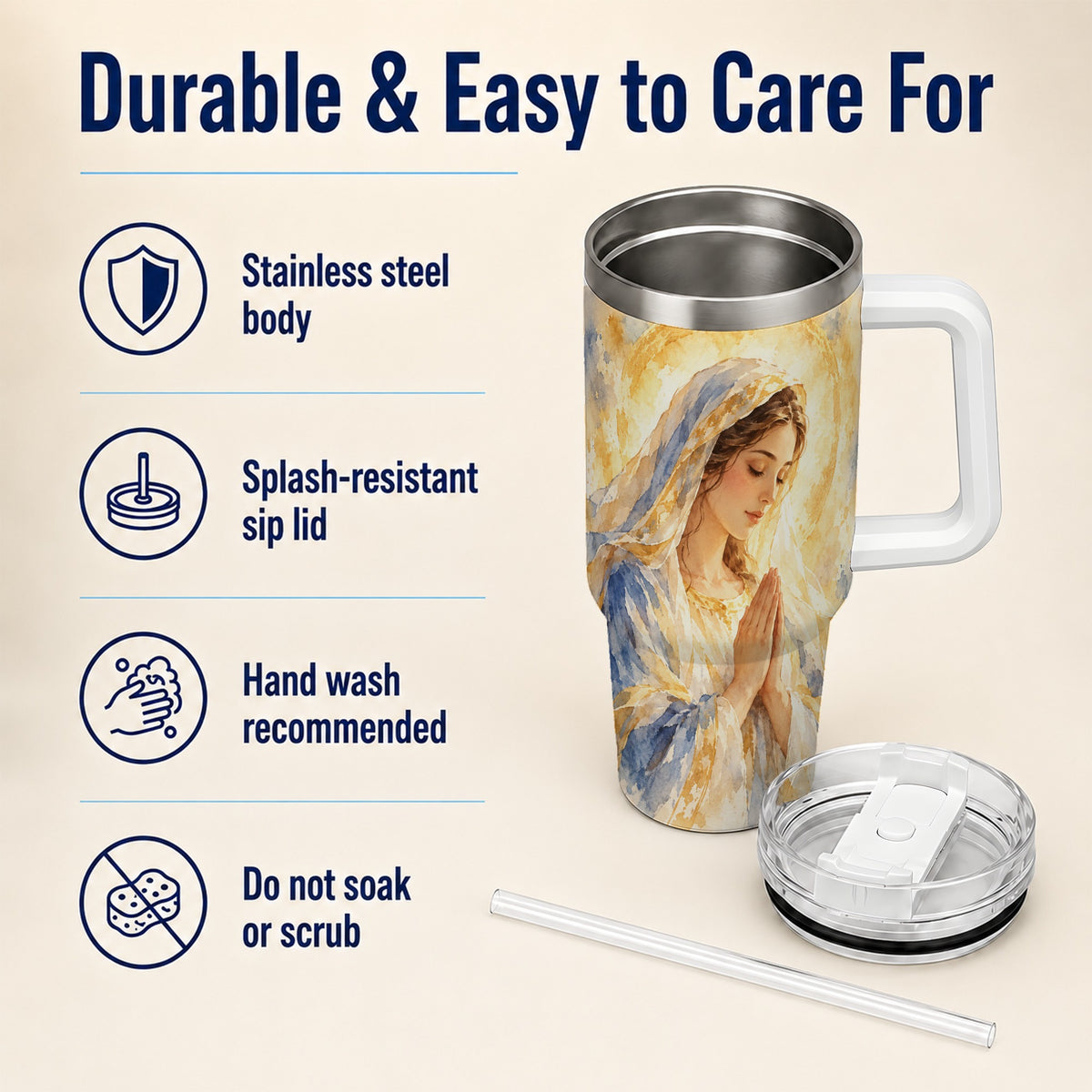 Watercolor Mother Tumbler 40oz, Faith Tumbler, Stainless Steel Travel Cup