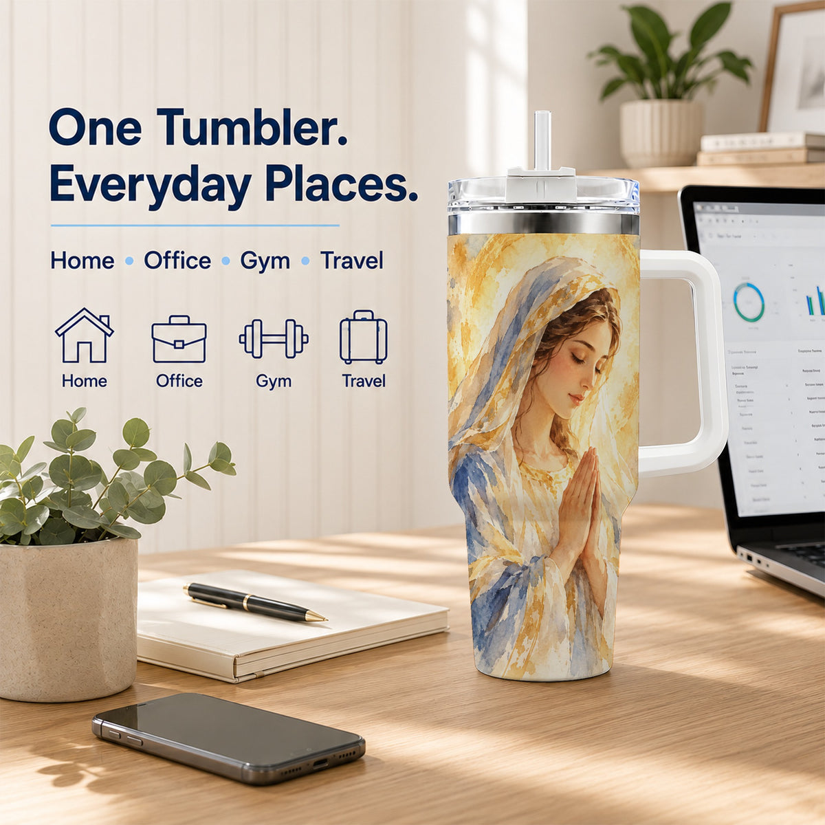 Watercolor Mother Tumbler 40oz, Faith Tumbler, Stainless Steel Travel Cup
