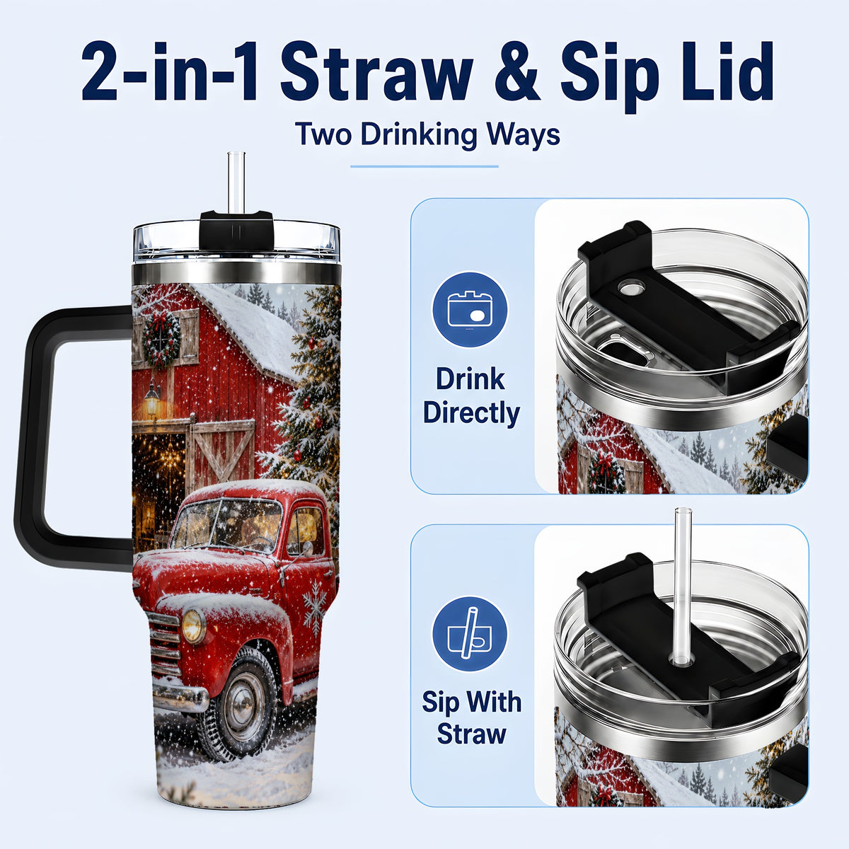 #pl[40oz|Black] Vintage Truck Tumbler 40oz, Holiday Tumbler, Stainless Steel Travel Cup