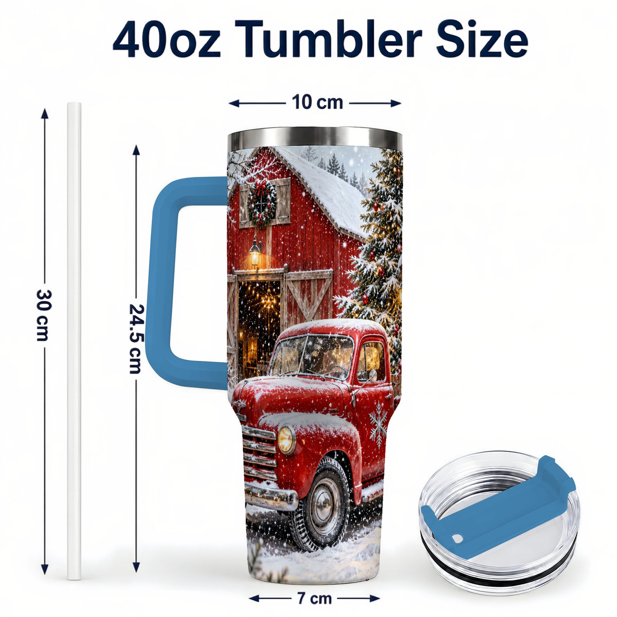 #pl[40oz|Blue] Vintage Truck Tumbler 40oz, Holiday Tumbler, Stainless Steel Travel Cup