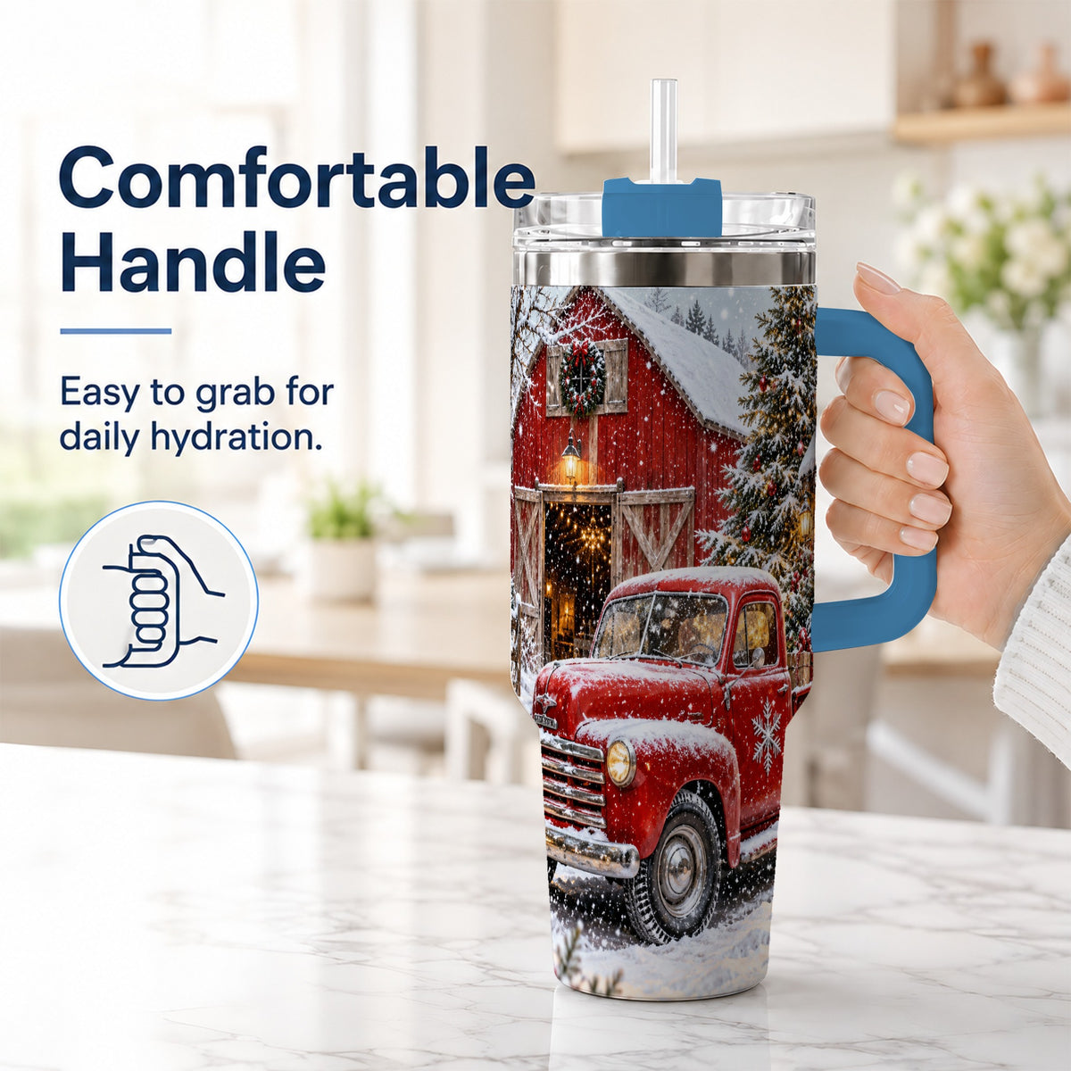 #pl[40oz|Blue] Vintage Truck Tumbler 40oz, Holiday Tumbler, Stainless Steel Travel Cup