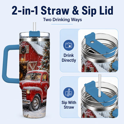 #pl[40oz|Blue] Vintage Truck Tumbler 40oz, Holiday Tumbler, Stainless Steel Travel Cup