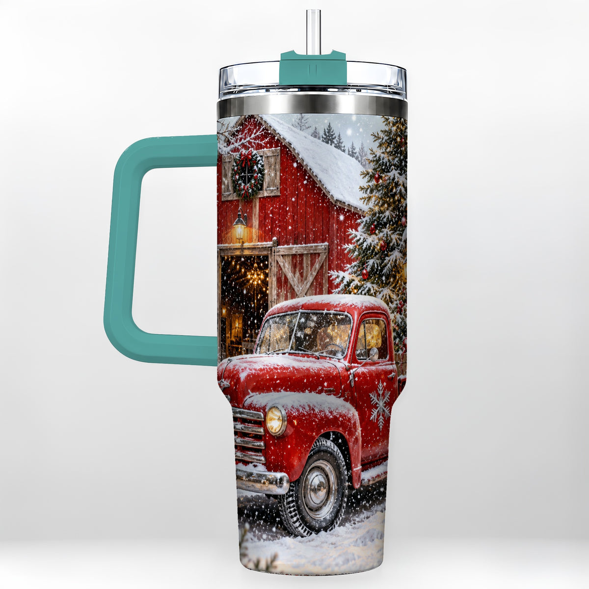 #pl[40oz|Green] Vintage Truck Tumbler 40oz, Holiday Tumbler, Stainless Steel Travel Cup