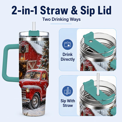 #pl[40oz|Green] Vintage Truck Tumbler 40oz, Holiday Tumbler, Stainless Steel Travel Cup