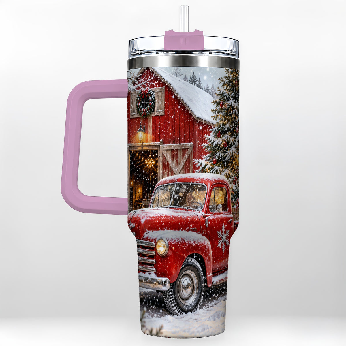 #pl[40oz|Pink] Vintage Truck Tumbler 40oz, Holiday Tumbler, Stainless Steel Travel Cup