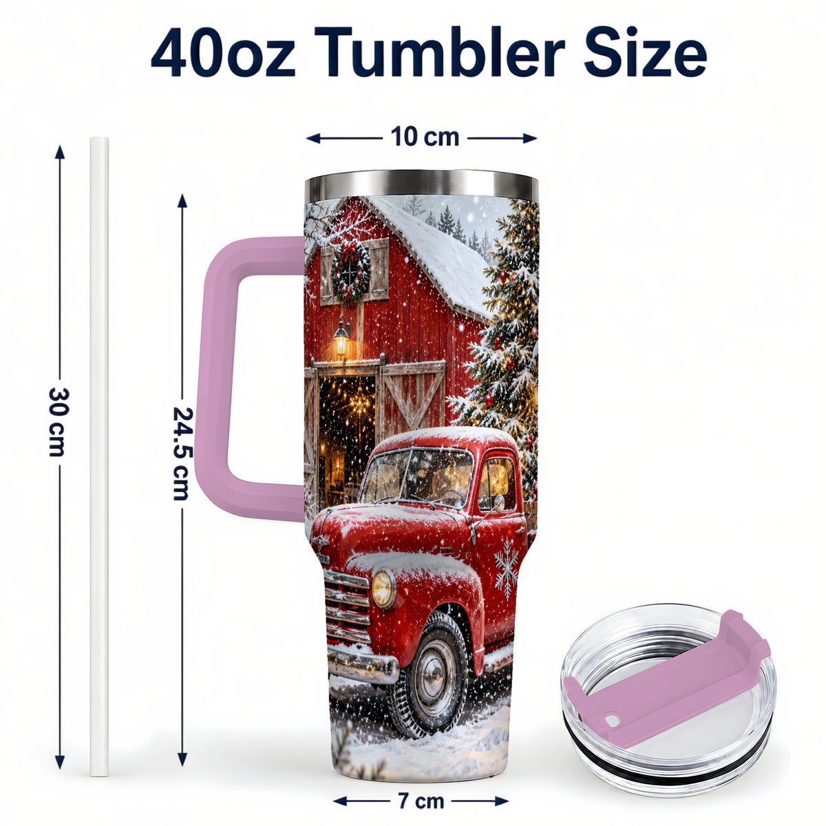 #pl[40oz|Pink] Vintage Truck Tumbler 40oz, Holiday Tumbler, Stainless Steel Travel Cup