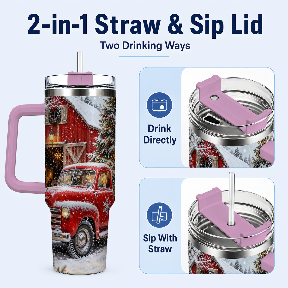 #pl[40oz|Pink] Vintage Truck Tumbler 40oz, Holiday Tumbler, Stainless Steel Travel Cup