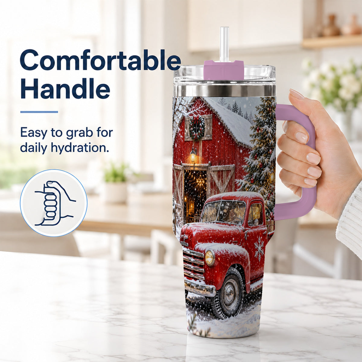 #pl[40oz|Pink] Vintage Truck Tumbler 40oz, Holiday Tumbler, Stainless Steel Travel Cup