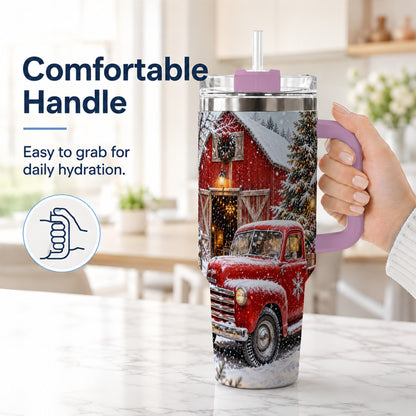#pl[40oz|Pink] Vintage Truck Tumbler 40oz, Holiday Tumbler, Stainless Steel Travel Cup