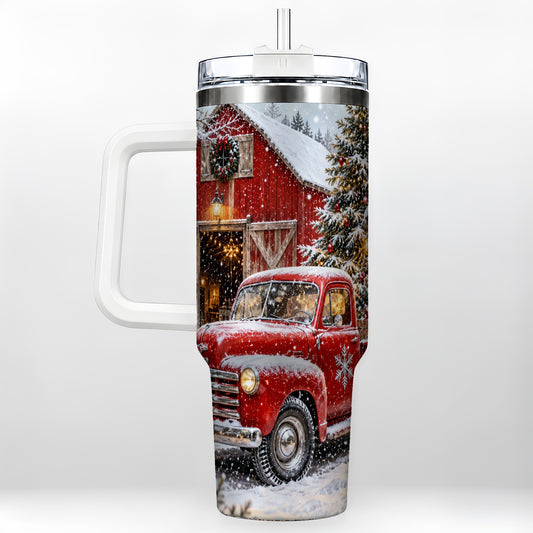 Vintage Truck Tumbler 40oz, Holiday Tumbler, Stainless Steel Travel Cup