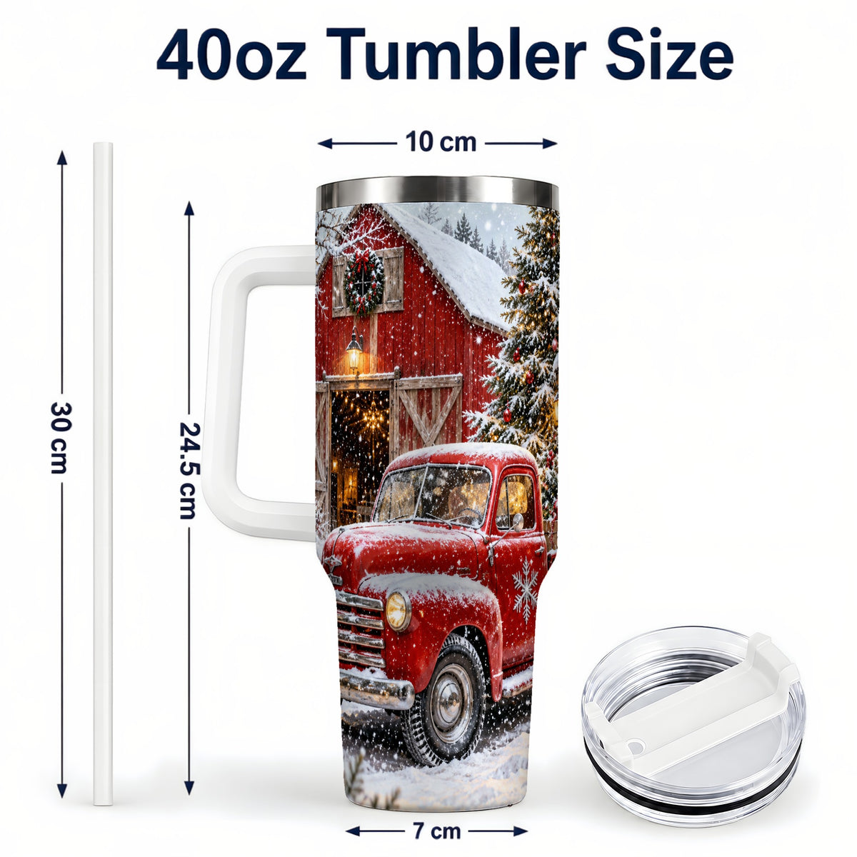 #pl[40oz|White] Vintage Truck Tumbler 40oz, Holiday Tumbler, Stainless Steel Travel Cup