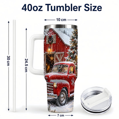 #pl[40oz|White] Vintage Truck Tumbler 40oz, Holiday Tumbler, Stainless Steel Travel Cup
