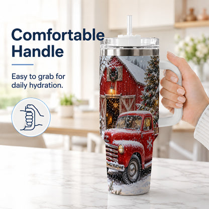 #pl[40oz|White] Vintage Truck Tumbler 40oz, Holiday Tumbler, Stainless Steel Travel Cup