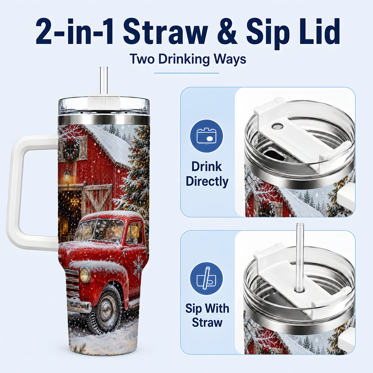 #pl[40oz|White] Vintage Truck Tumbler 40oz, Holiday Tumbler, Stainless Steel Travel Cup